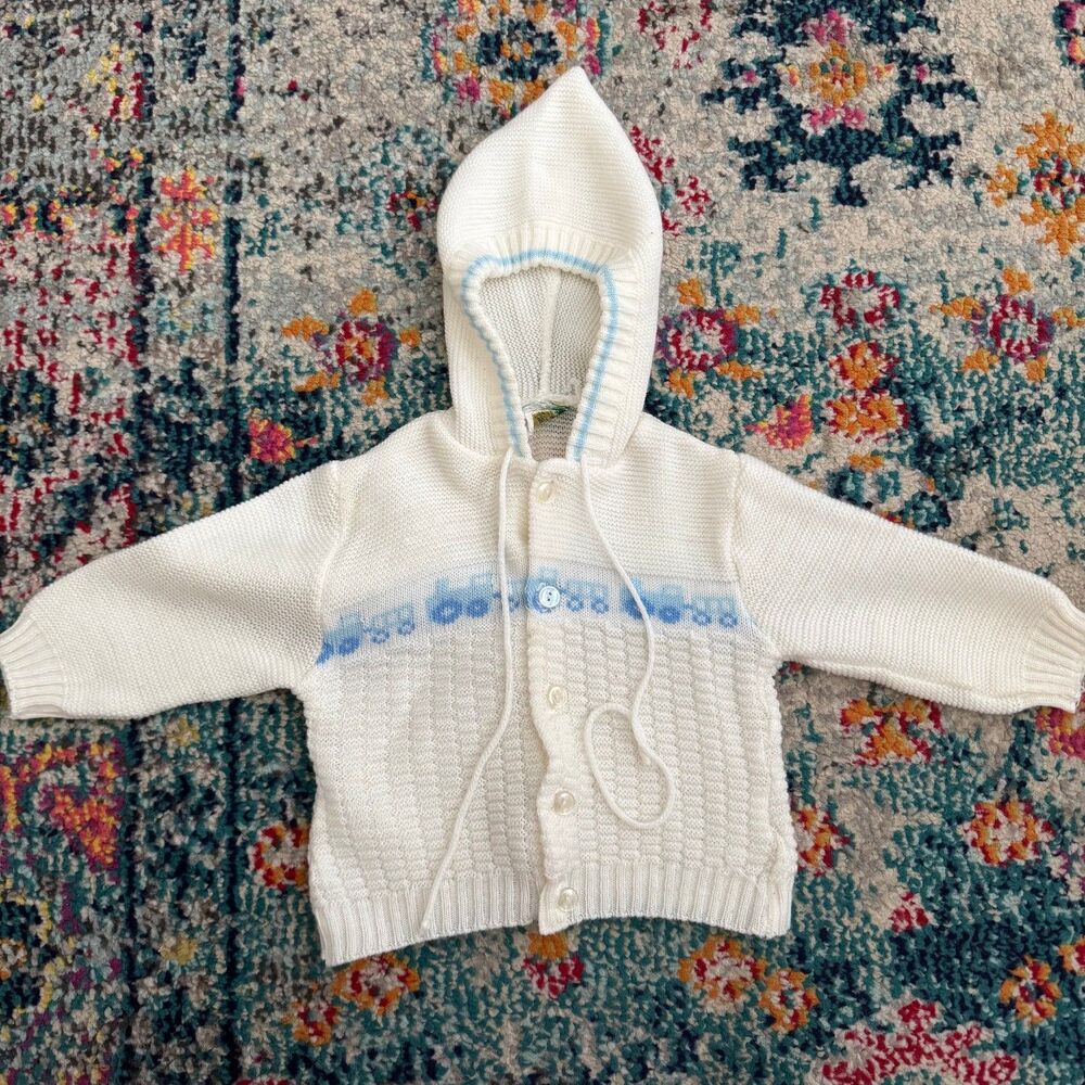 Vintage 90s Cardigan Sweater Hoodie Truck Theme Baby Boy Size‎ 18-24